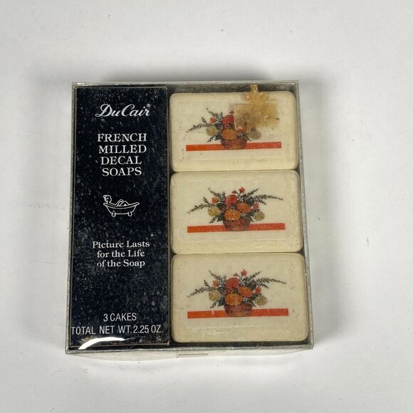 Vintage DuCair French Milled Decal Soaps Gift Box 3 Cakes 2.25 oz Total - Picture 1 of 5
